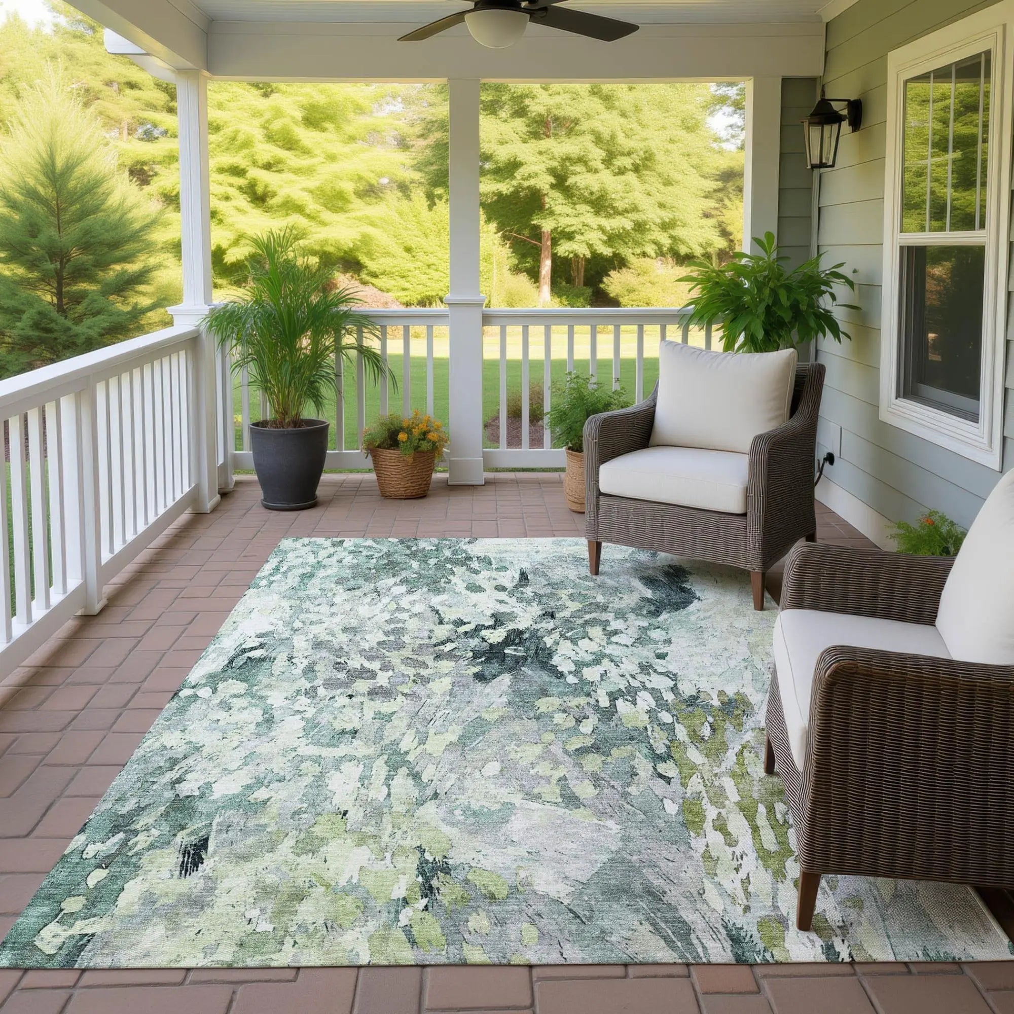 8' X 10' Mint Green And Green Abstract Washable Indoor Outdoor Area Rug Homeroots Outdoor