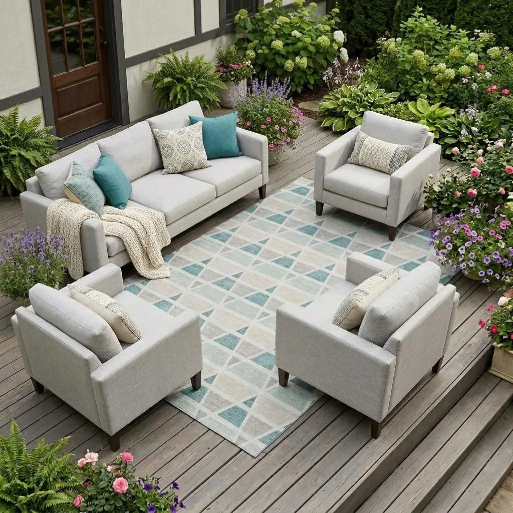 8' X 10' Mint Green And Green Geometric Washable Indoor Outdoor Area Rug Homeroots Outdoor