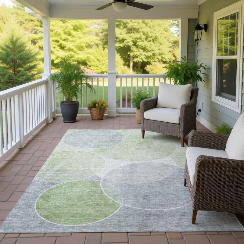 8' X 10' Mint Green And Green Geometric Washable Indoor Outdoor Area Rug Homeroots Outdoor