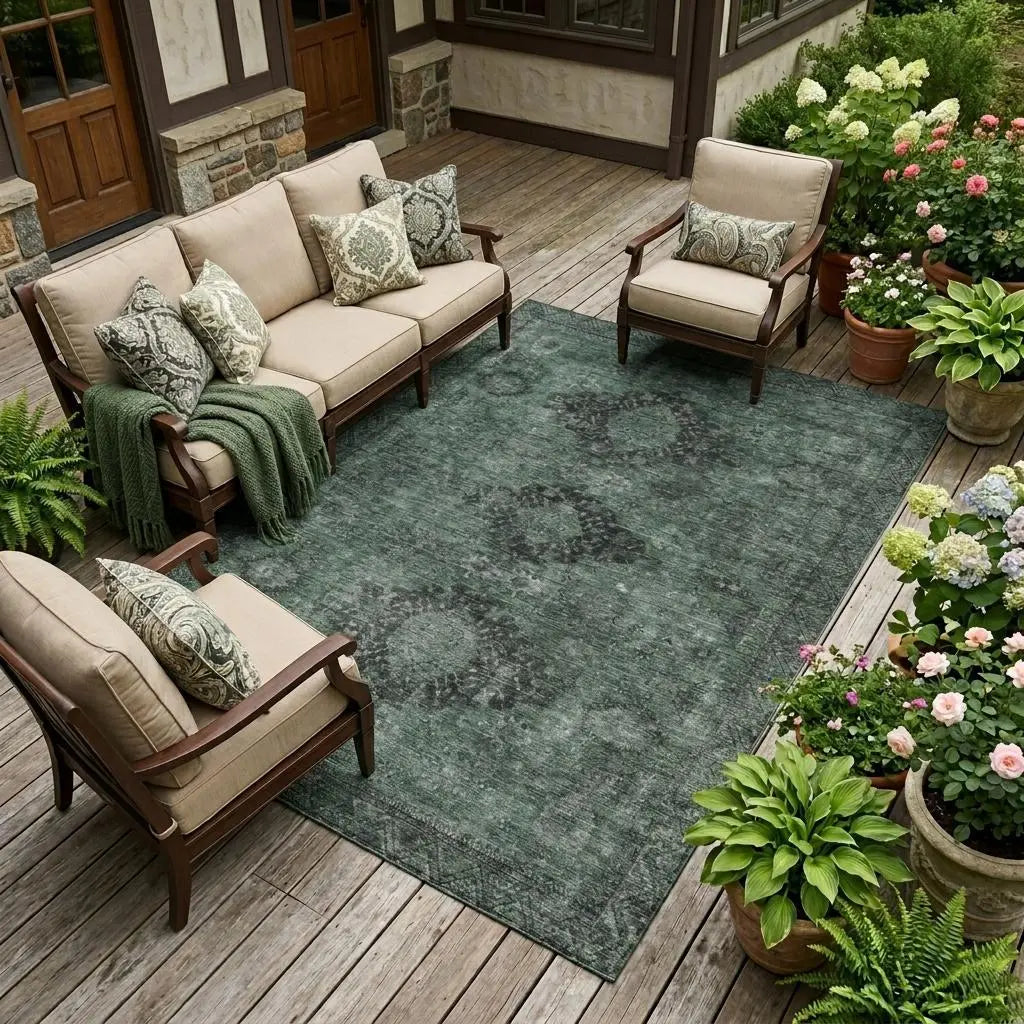 8' X 10' Mint Green And Green Oriental Washable Indoor Outdoor Area Rug Homeroots Outdoor