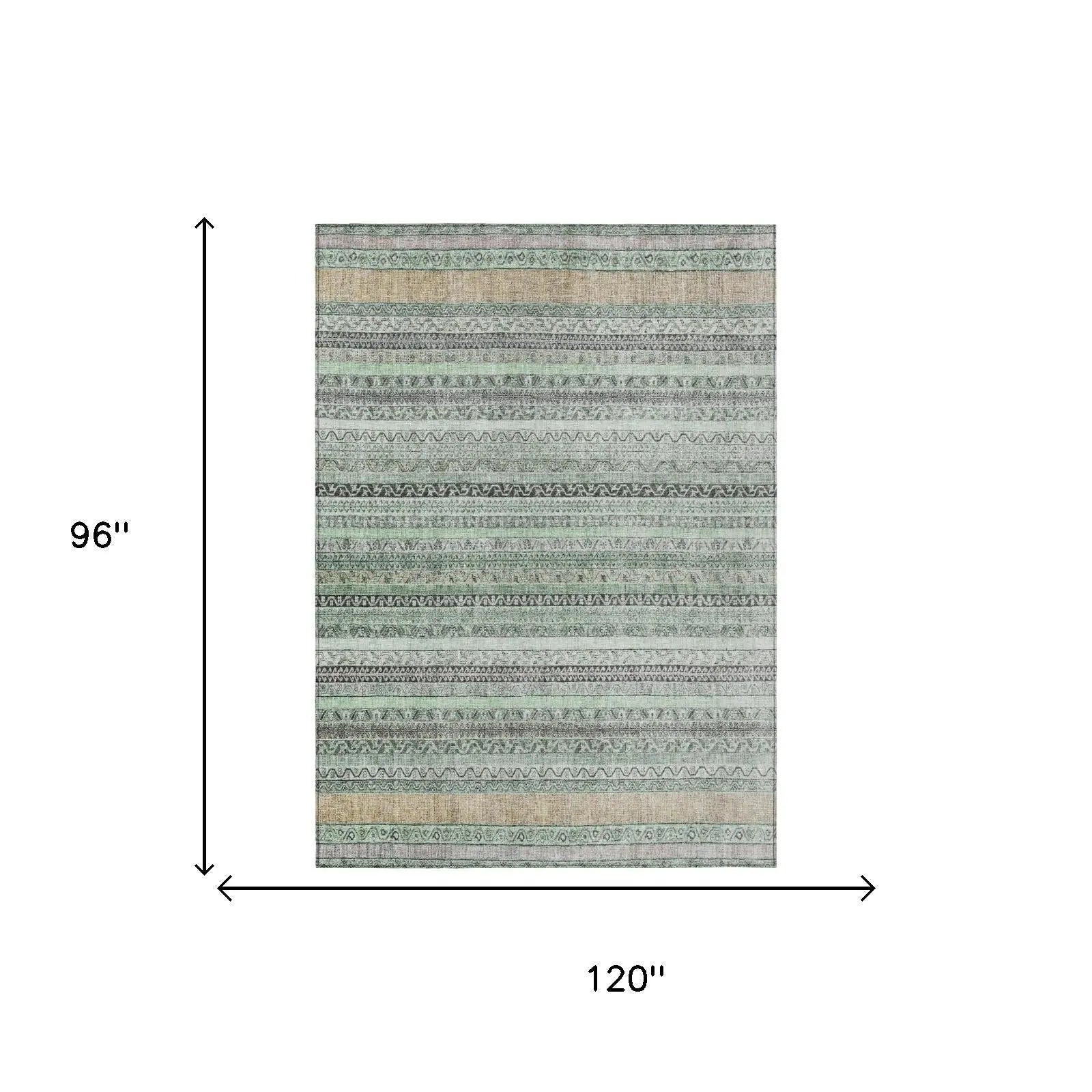 8' X 10' Mint Green And Green Striped Washable Indoor Outdoor Area Rug Homeroots Outdoor