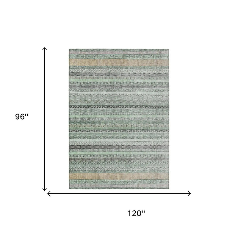 8' X 10' Mint Green And Green Striped Washable Indoor Outdoor Area Rug Homeroots Outdoor
