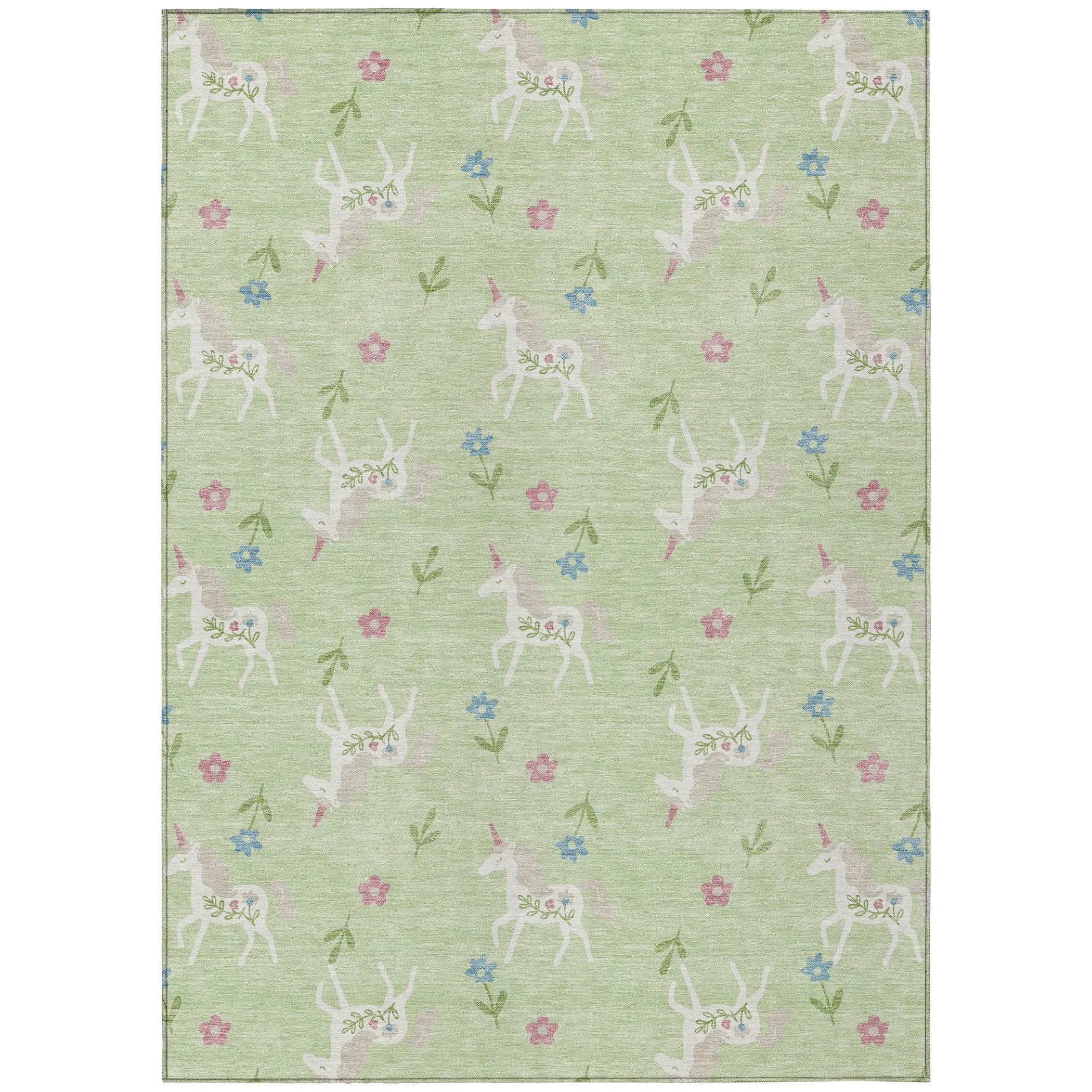 8' X 10' Mint Green And Ivory Floral Washable Indoor Outdoor Area Rug Homeroots Outdoor