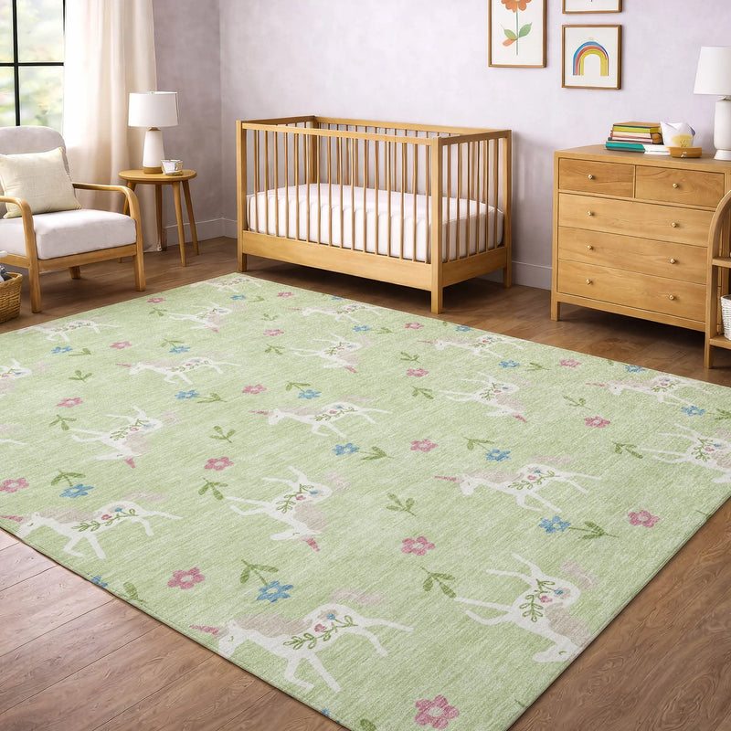 8' X 10' Mint Green And Ivory Floral Washable Indoor Outdoor Area Rug Homeroots Outdoor