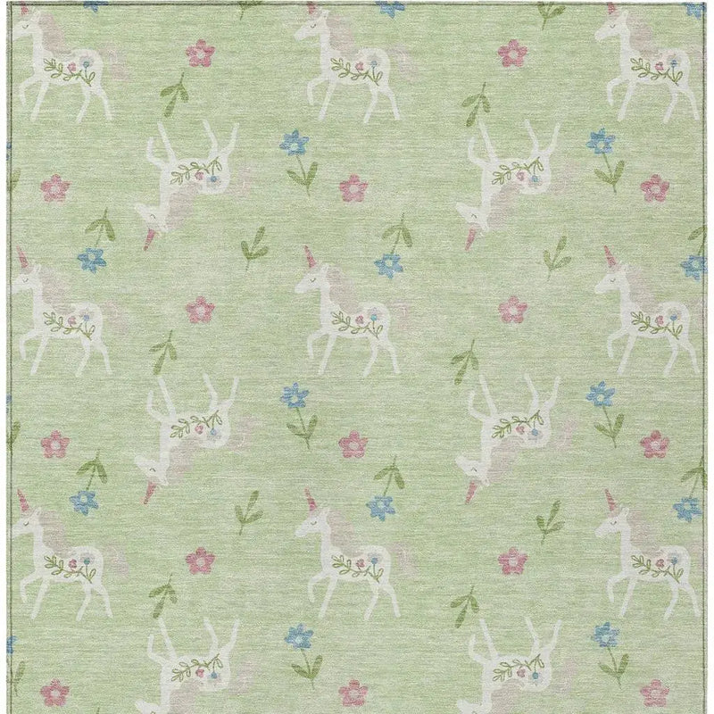 8' X 10' Mint Green And Ivory Floral Washable Indoor Outdoor Area Rug Homeroots Outdoor