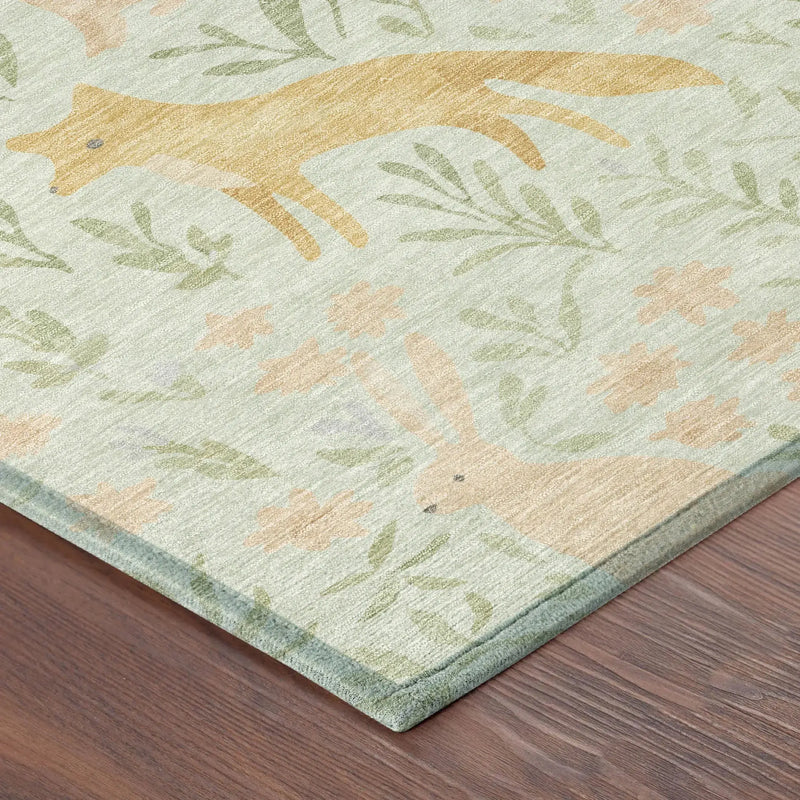 8' X 10' Mint Green And Pink Botanical Leaves Washable Indoor Outdoor Area Rug Homeroots Outdoor