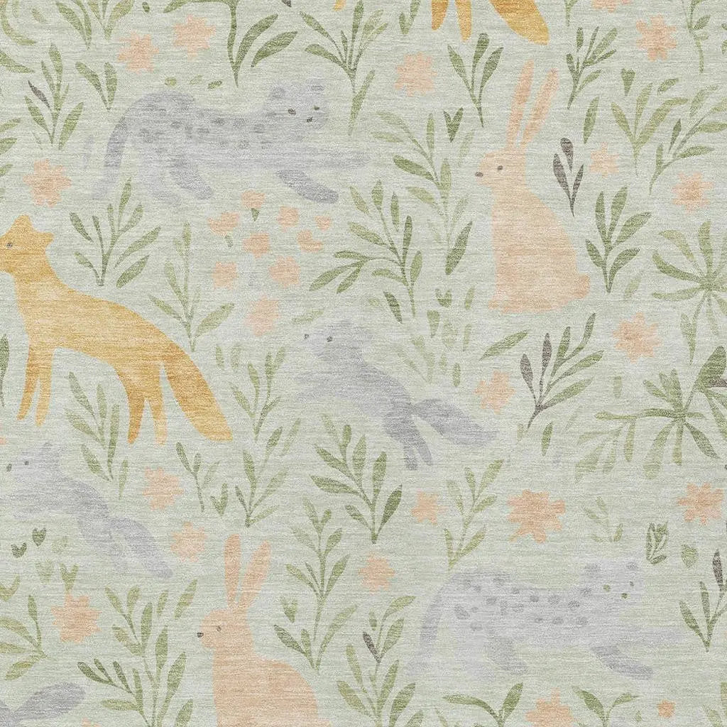 8' X 10' Mint Green And Pink Botanical Leaves Washable Indoor Outdoor Area Rug Homeroots Outdoor