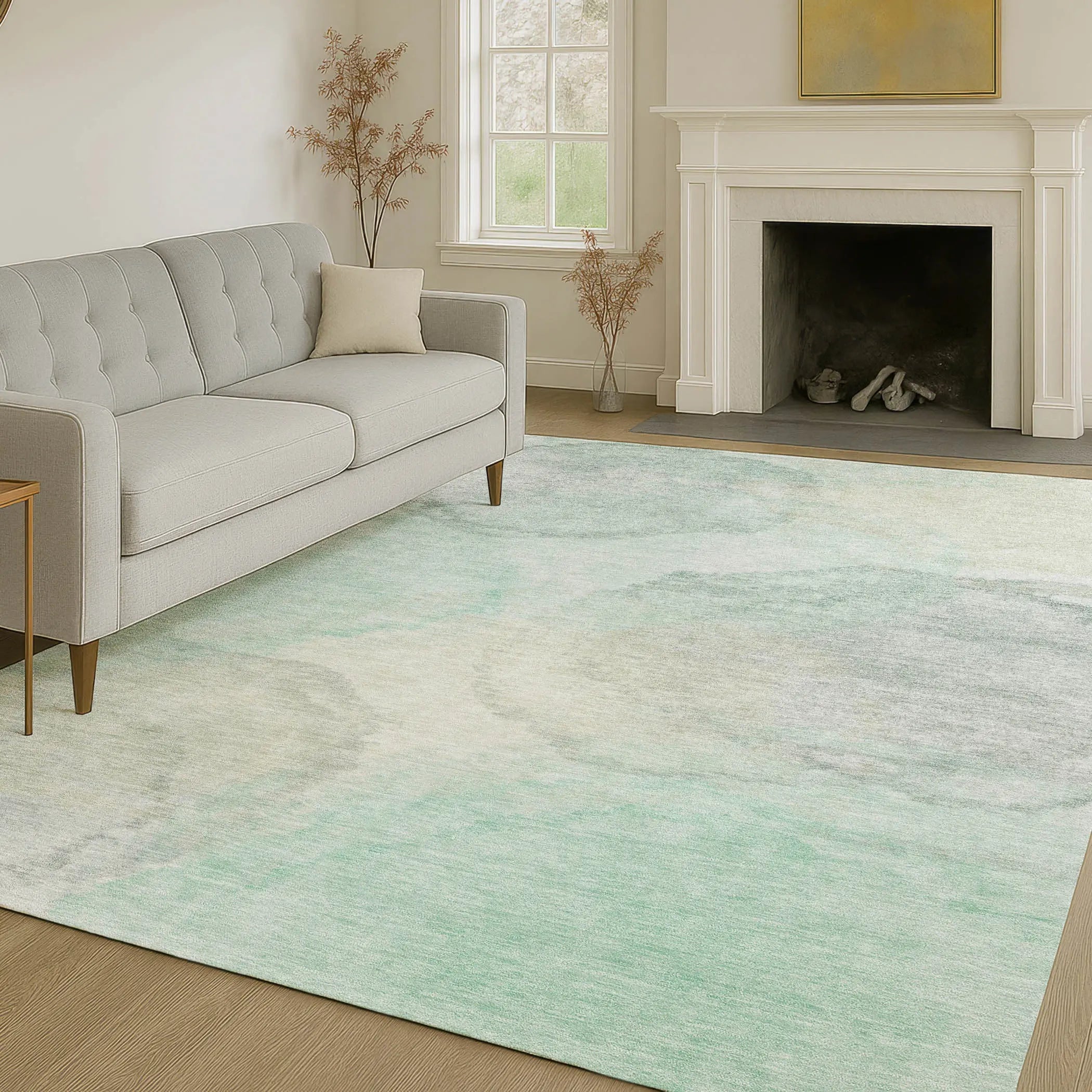 8' X 10' Mint Green And Teal Blue Abstract Washable Indoor Outdoor Area Rug Homeroots Outdoor