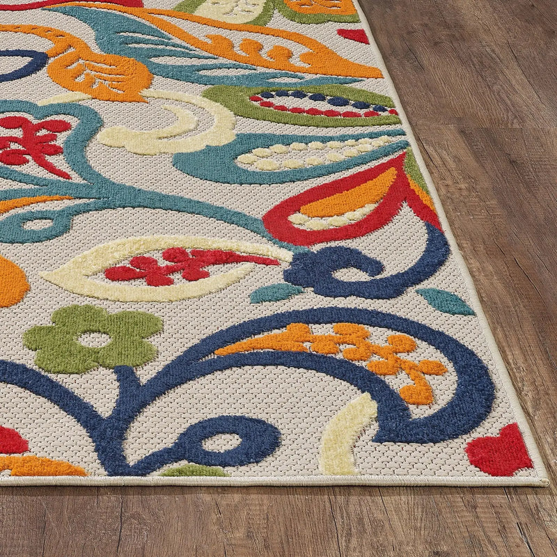 8’ X 10’ Multicolor Jacobean Floral Indoor Outdoor Area Rug Homeroots Outdoor