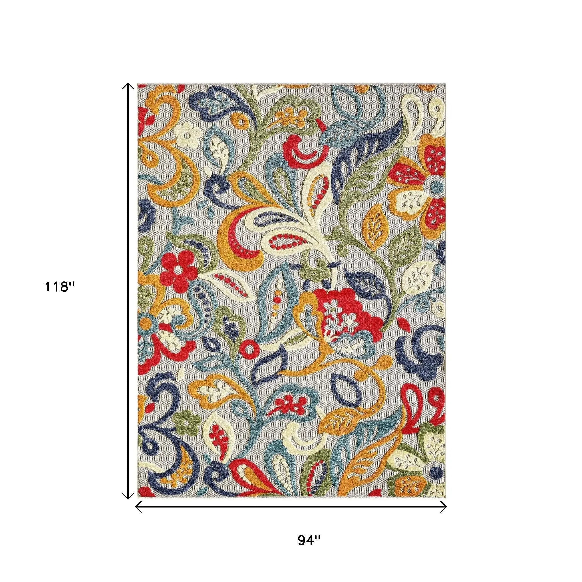 8’ X 10’ Multicolor Jacobean Floral Indoor Outdoor Area Rug Homeroots Outdoor