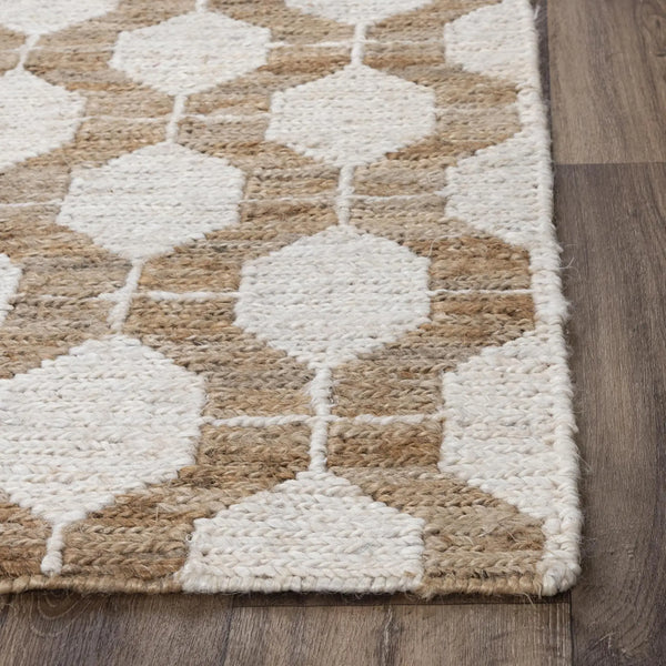 8' X 10' Natural And Ivory Jute Geometric Hand Woven Area Rug Homeroots Home Decor