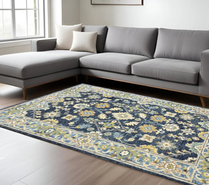 8' X 10' Navy And Blue Bohemian Rug Homeroots Home Decor