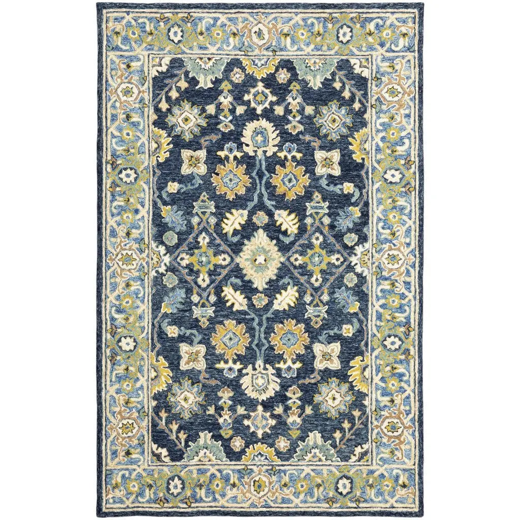 8' X 10' Navy And Blue Bohemian Rug Homeroots Home Decor