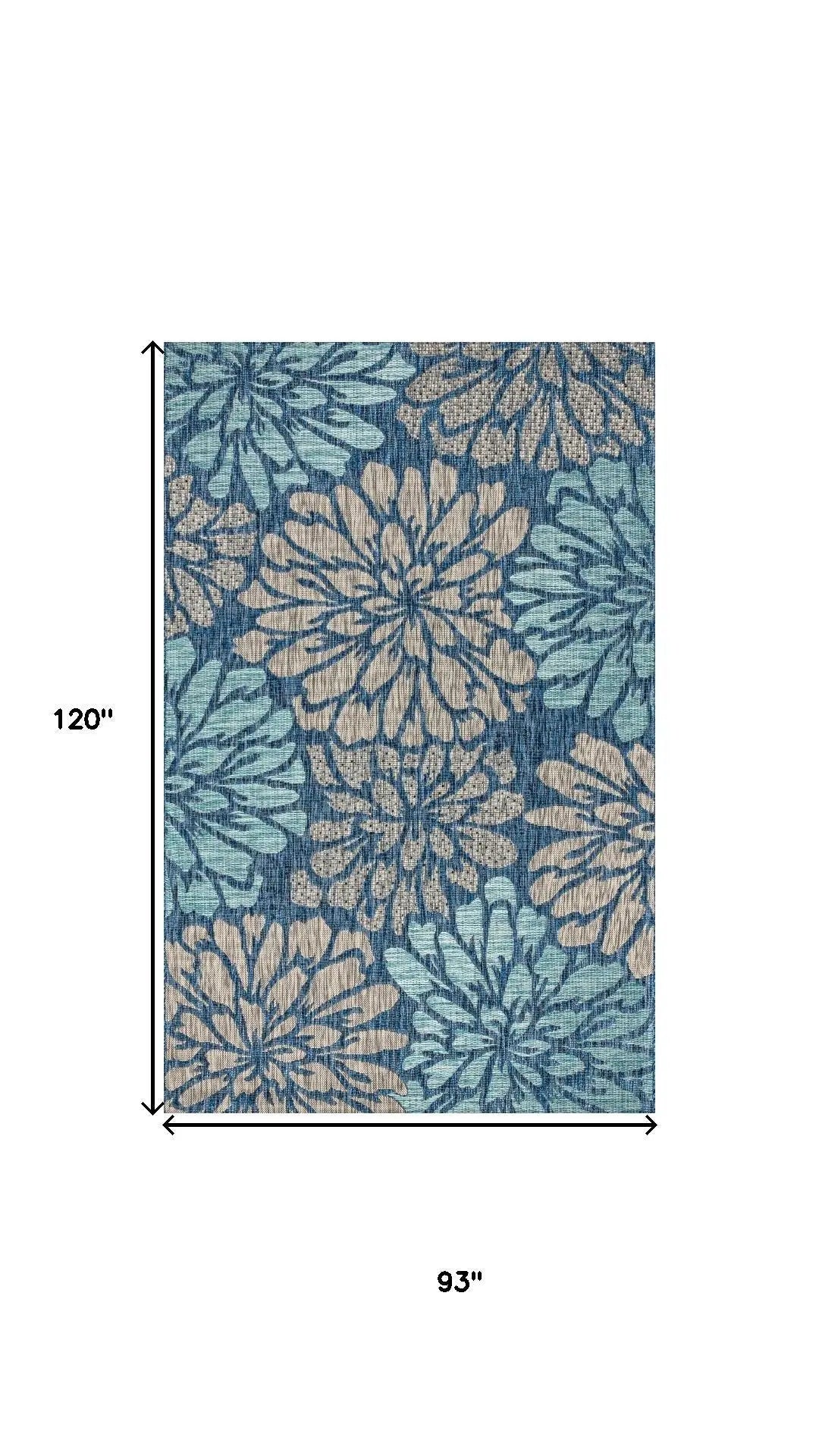 8' X 10' Navy Blue And Aqua Floral Indoor Outdoor Area Rug Homeroots Outdoor