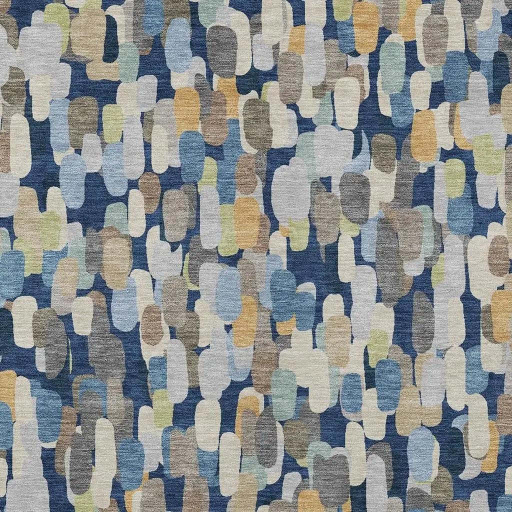 8' X 10' Navy Blue And Beige Abstract Washable Indoor Outdoor Area Rug Homeroots Outdoor