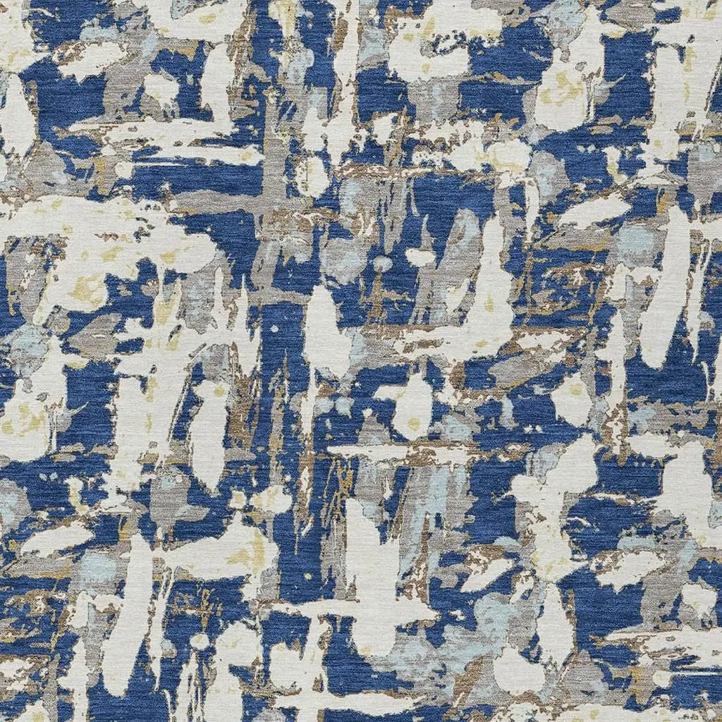 8' X 10' Navy Blue And Beige Abstract Washable Indoor Outdoor Area Rug Homeroots Outdoor