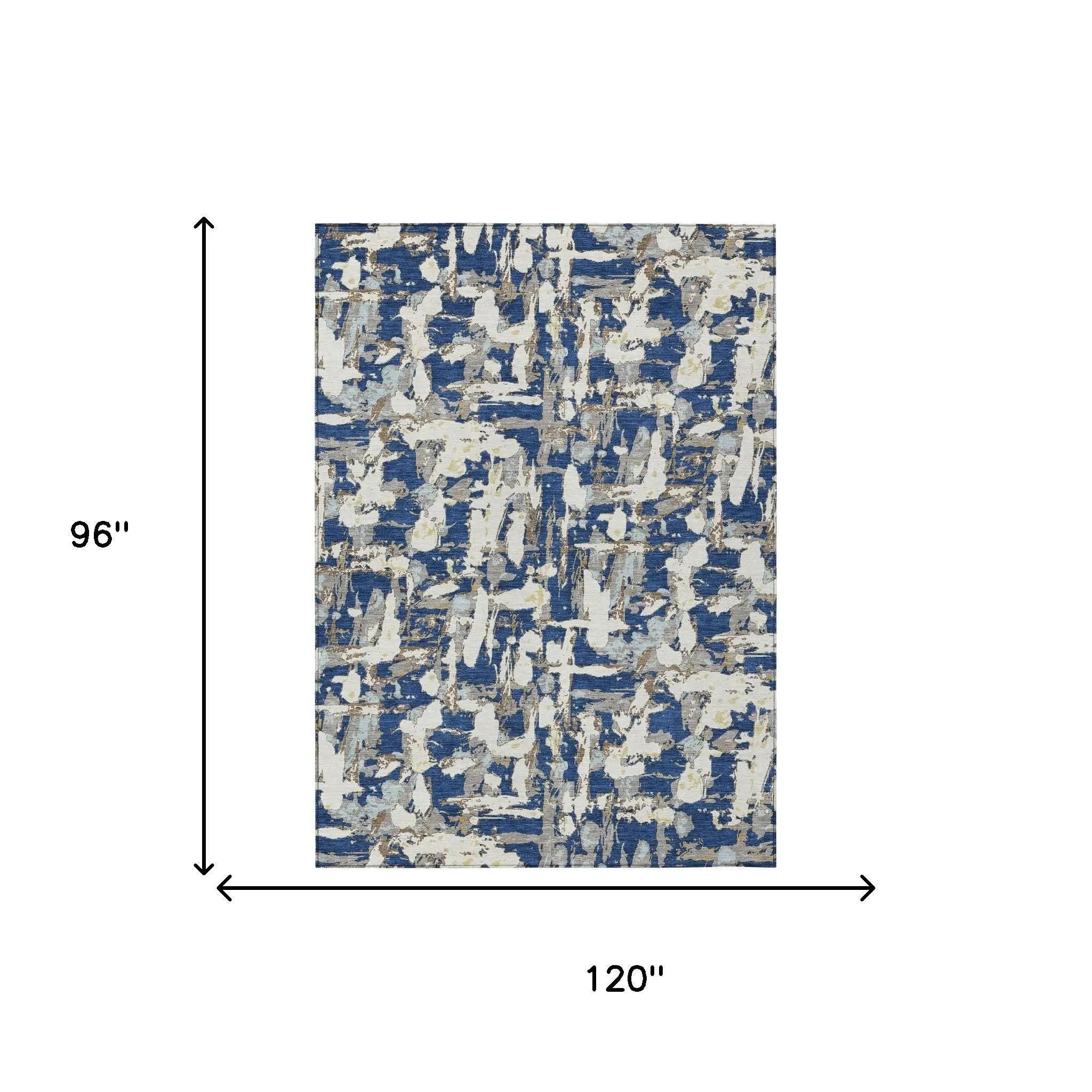 8' X 10' Navy Blue And Beige Abstract Washable Indoor Outdoor Area Rug Homeroots Outdoor