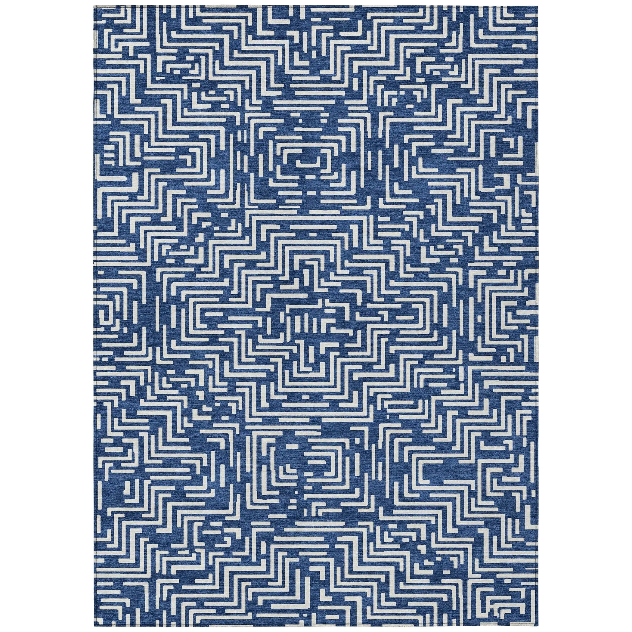 8' X 10' Navy Blue And Beige Geometric Washable Indoor Outdoor Area Rug Homeroots Outdoor