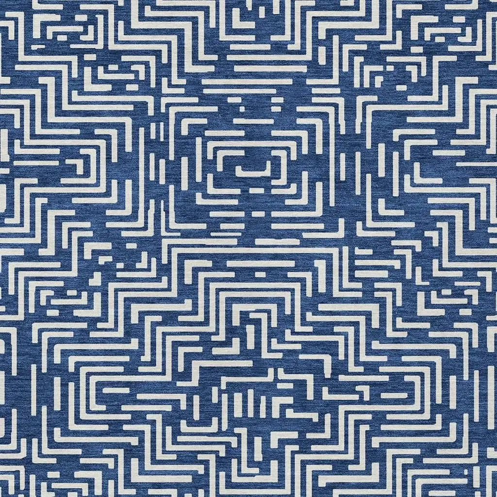 8' X 10' Navy Blue And Beige Geometric Washable Indoor Outdoor Area Rug Homeroots Outdoor