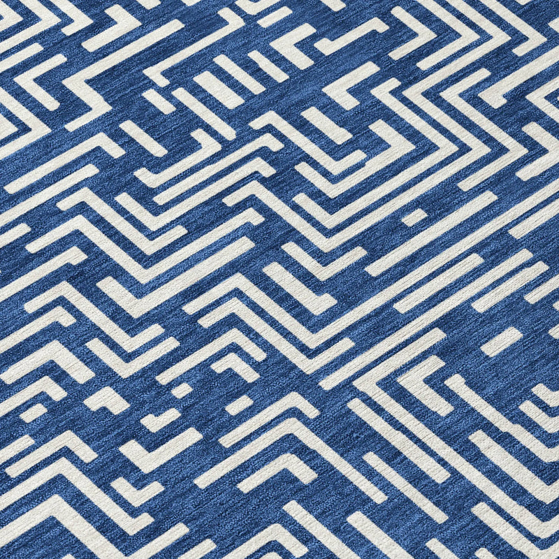 8' X 10' Navy Blue And Beige Geometric Washable Indoor Outdoor Area Rug Homeroots Outdoor