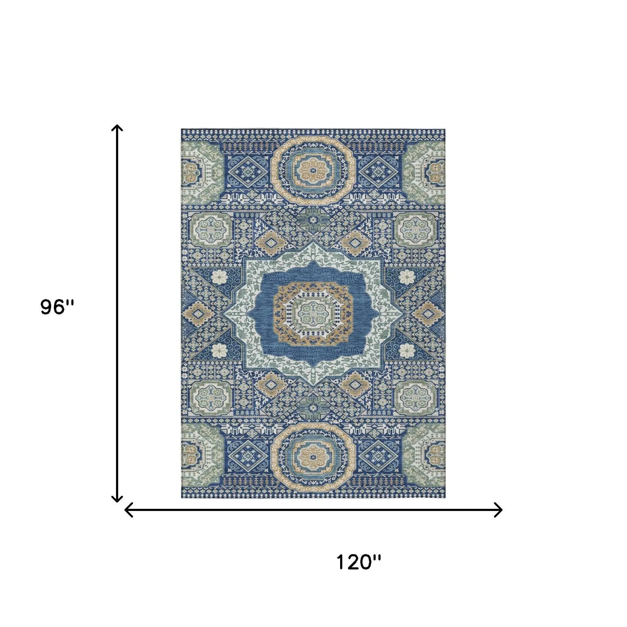 8' X 10' Navy Blue And Beige Oriental Washable Indoor Outdoor Area Rug Homeroots Outdoor