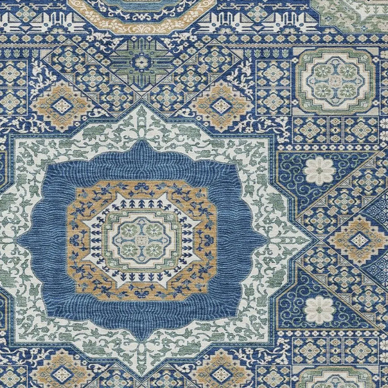 8' X 10' Navy Blue And Beige Oriental Washable Indoor Outdoor Area Rug Homeroots Outdoor