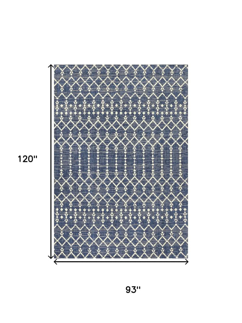 8' X 10' Navy Blue And Beige Trellis Indoor Outdoor Area Rug Homeroots Outdoor
