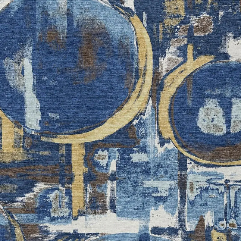 8' X 10' Navy Blue And Blue Abstract Washable Indoor Outdoor Area Rug Homeroots Outdoor