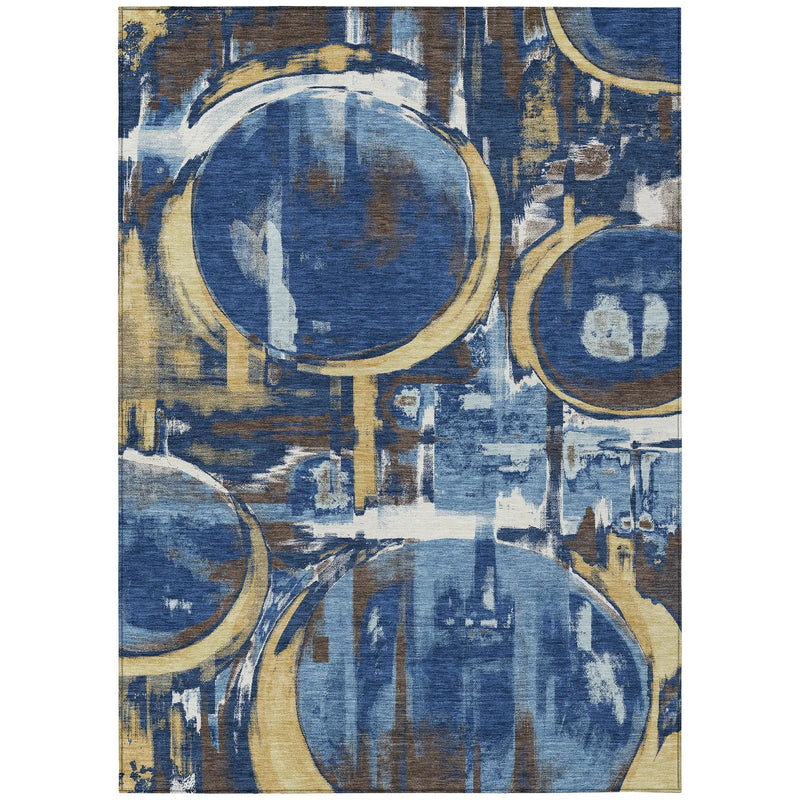 8' X 10' Navy Blue And Blue Abstract Washable Indoor Outdoor Area Rug Homeroots Outdoor