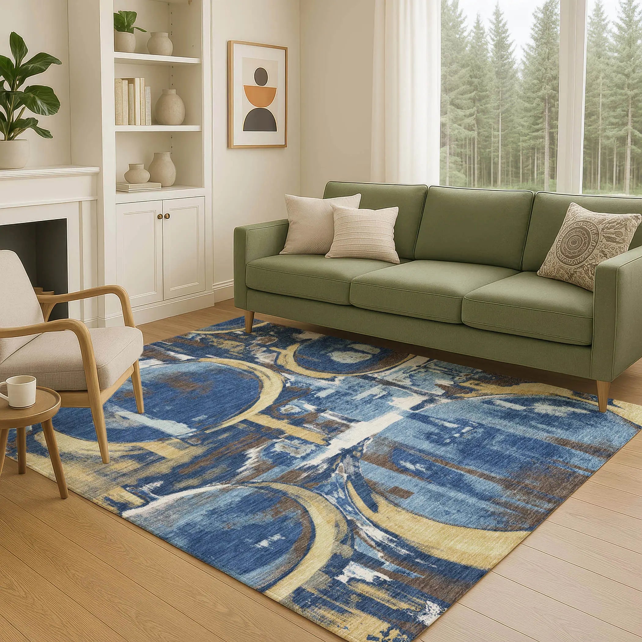 8' X 10' Navy Blue And Blue Abstract Washable Indoor Outdoor Area Rug Homeroots Outdoor