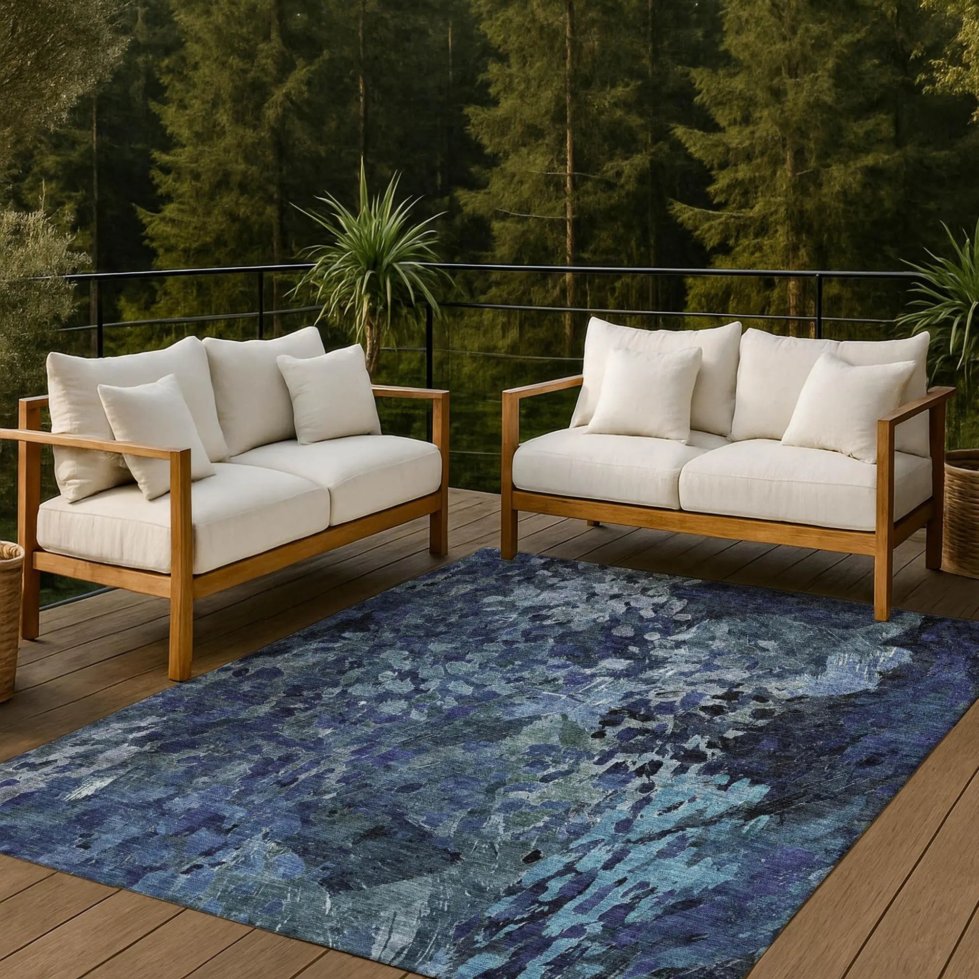 8' X 10' Navy Blue And Blue Abstract Washable Indoor Outdoor Area Rug Homeroots Outdoor