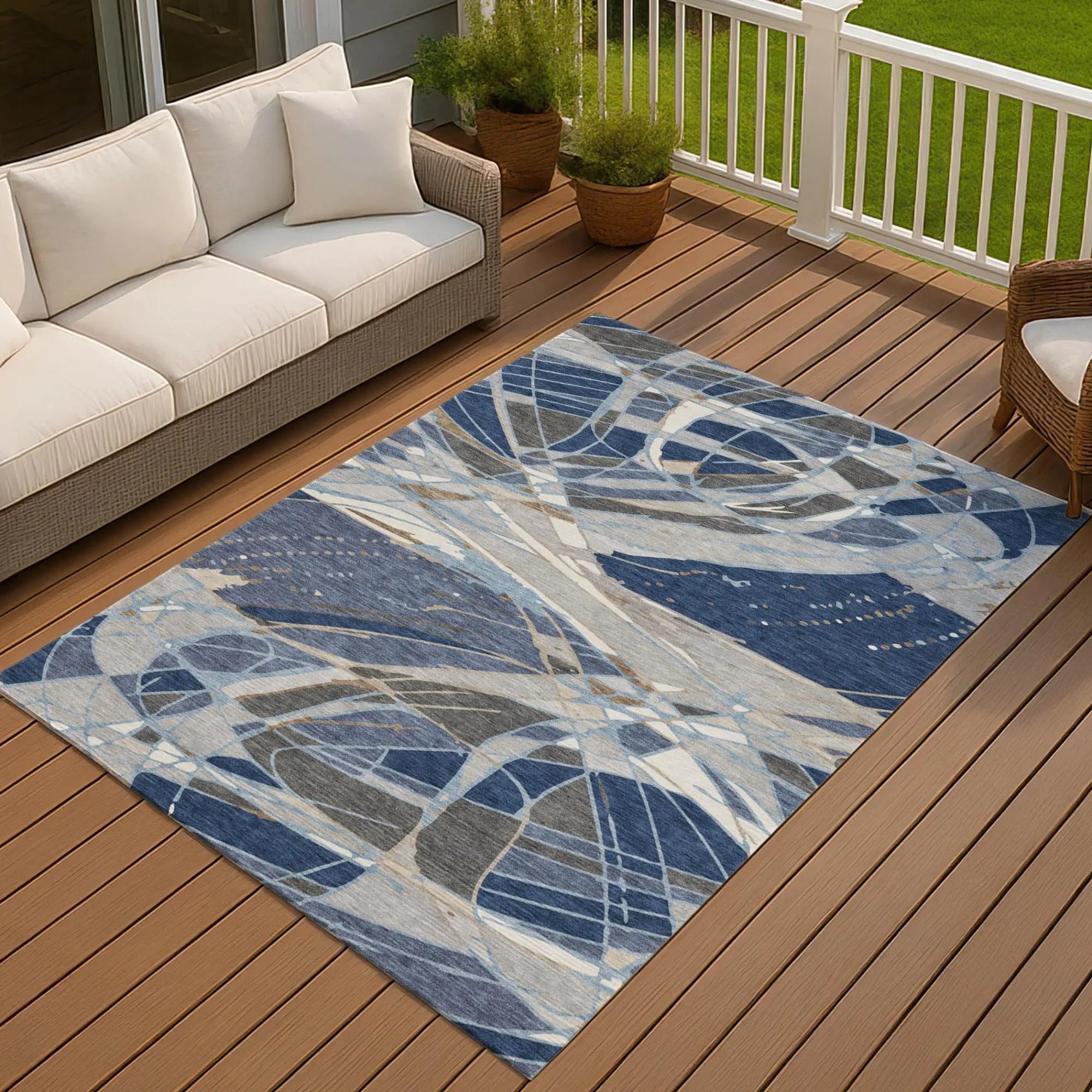 8' X 10' Navy Blue And Blue Abstract Washable Indoor Outdoor Area Rug Homeroots Outdoor