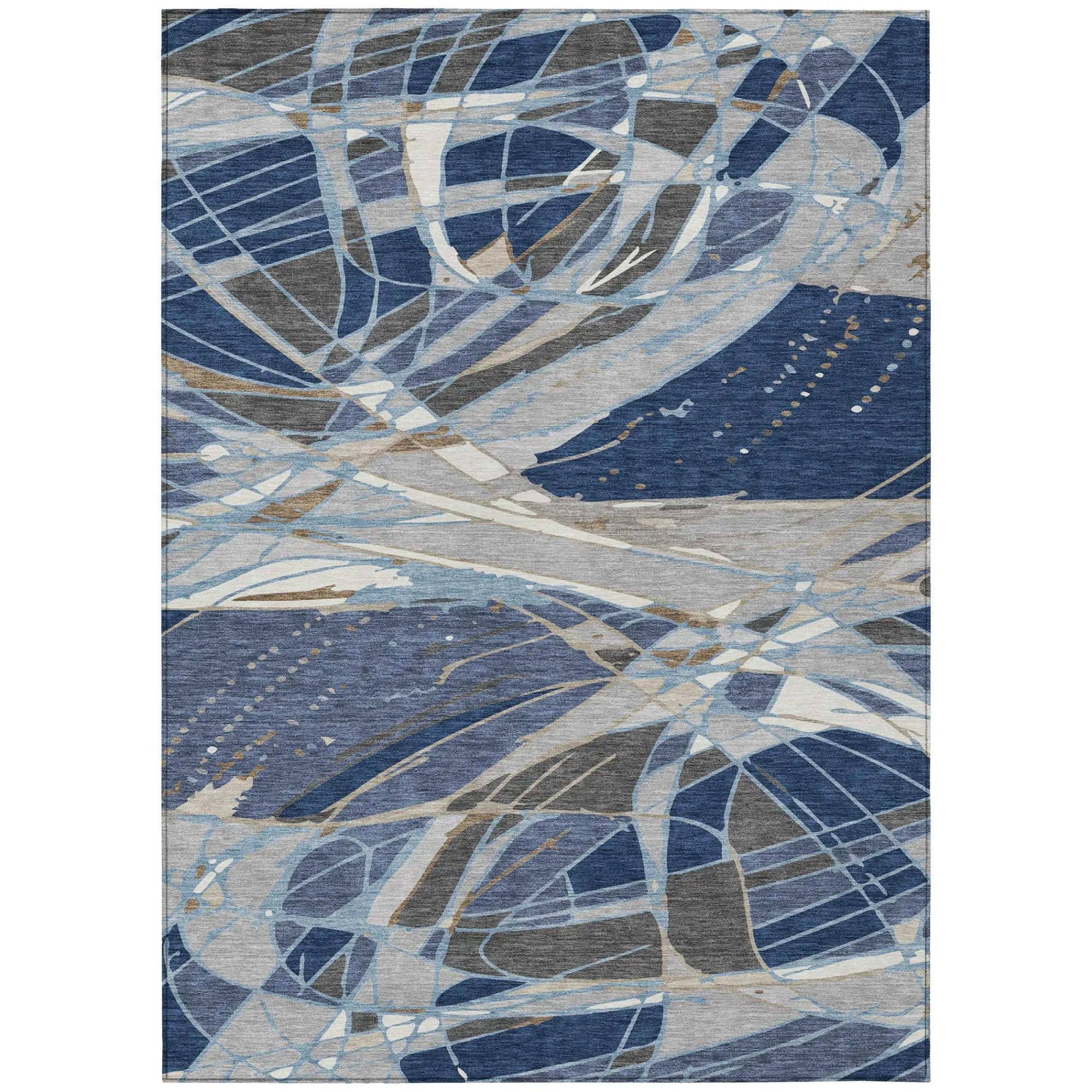 8' X 10' Navy Blue And Blue Abstract Washable Indoor Outdoor Area Rug Homeroots Outdoor