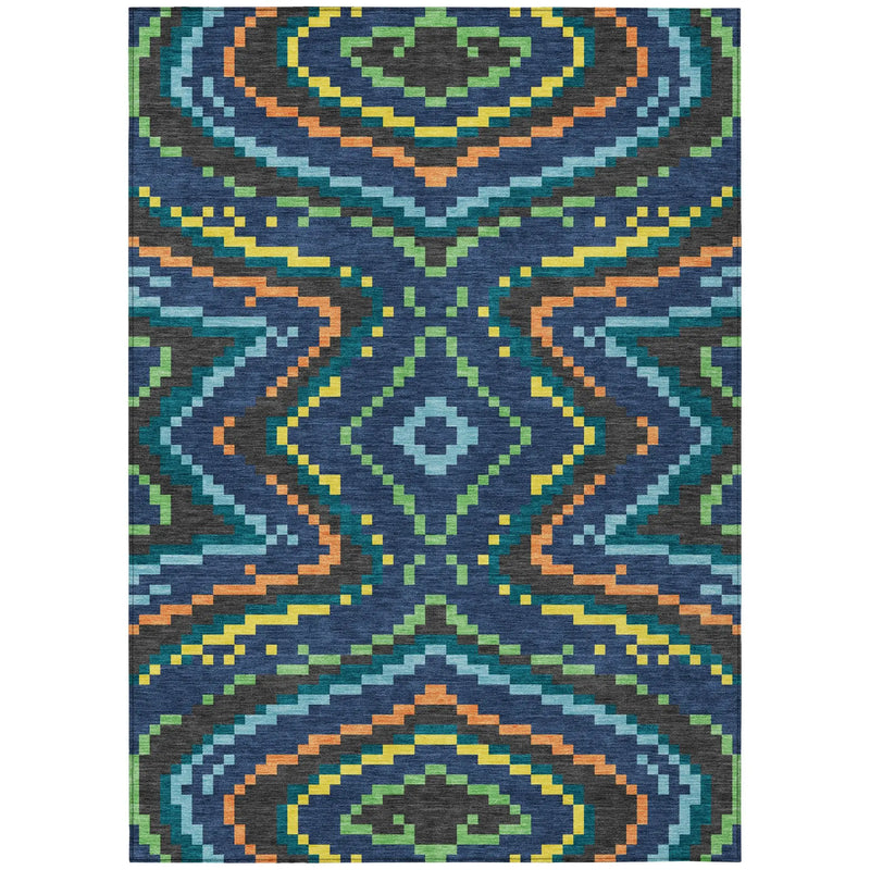 8' X 10' Navy Blue And Blue Abstract Washable Indoor Outdoor Area Rug Homeroots Outdoor