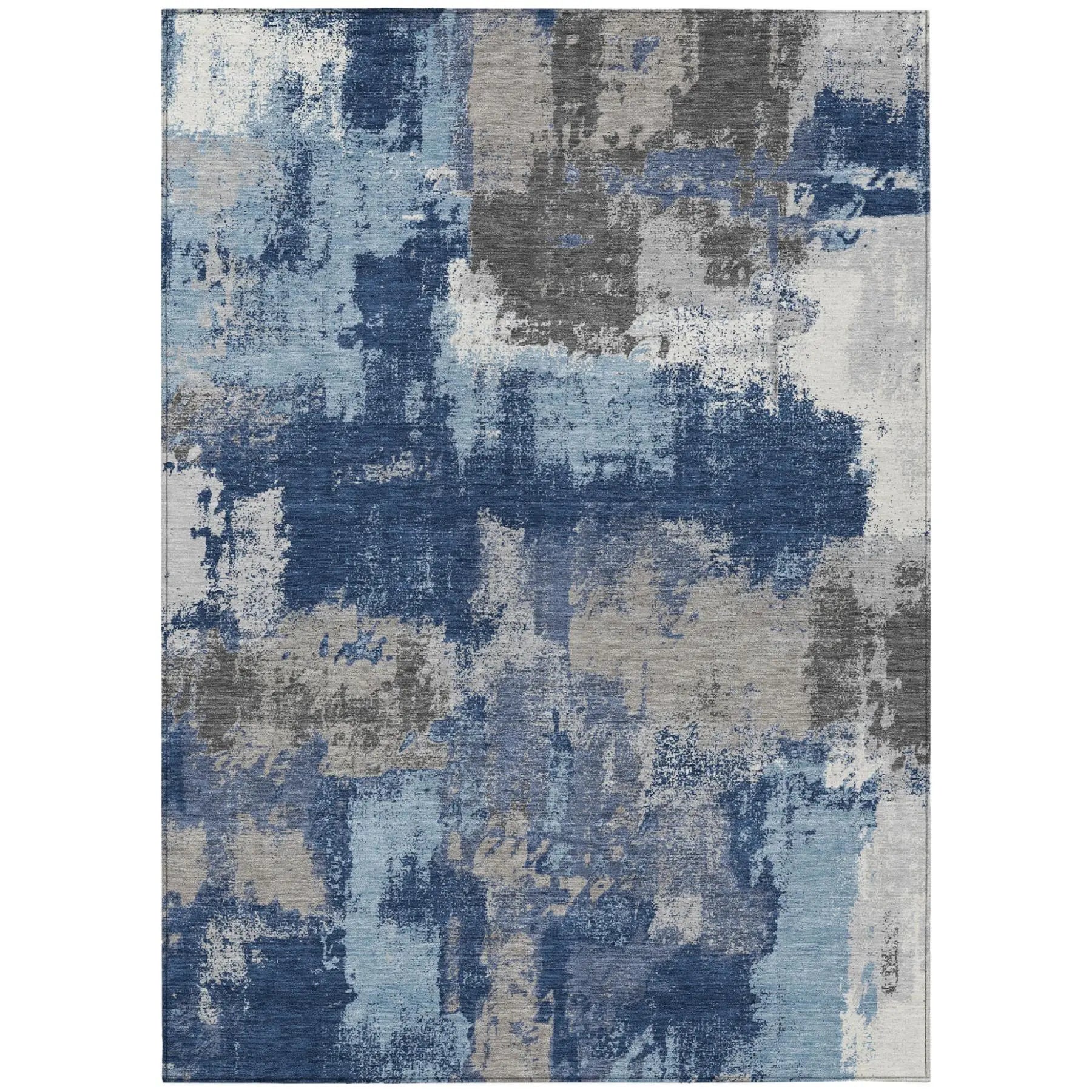 8' X 10' Navy Blue And Blue Abstract Washable Indoor Outdoor Area Rug Homeroots Outdoor