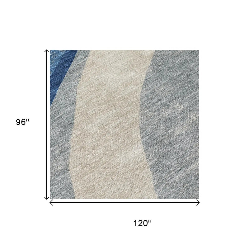 8' X 10' Navy Blue And Blue Abstract Washable Indoor Outdoor Area Rug Homeroots Outdoor