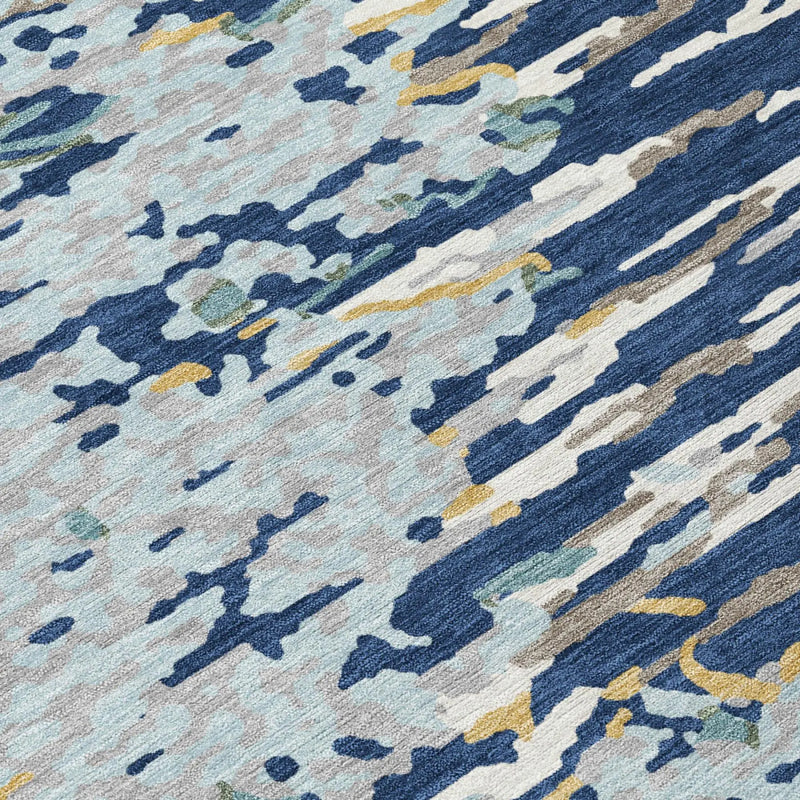 8' X 10' Navy Blue And Blue Abstract Washable Indoor Outdoor Area Rug Homeroots Outdoor