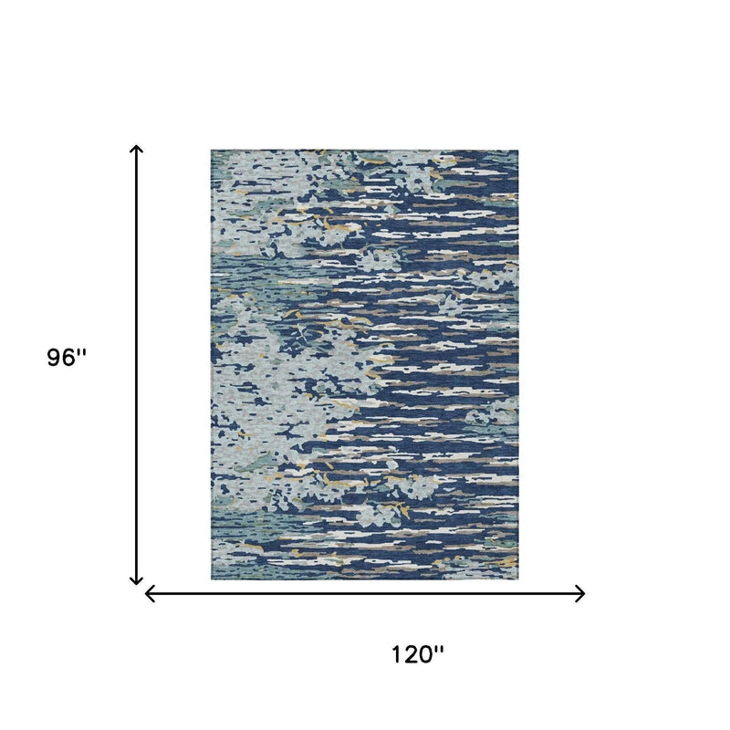 8' X 10' Navy Blue And Blue Abstract Washable Indoor Outdoor Area Rug Homeroots Outdoor