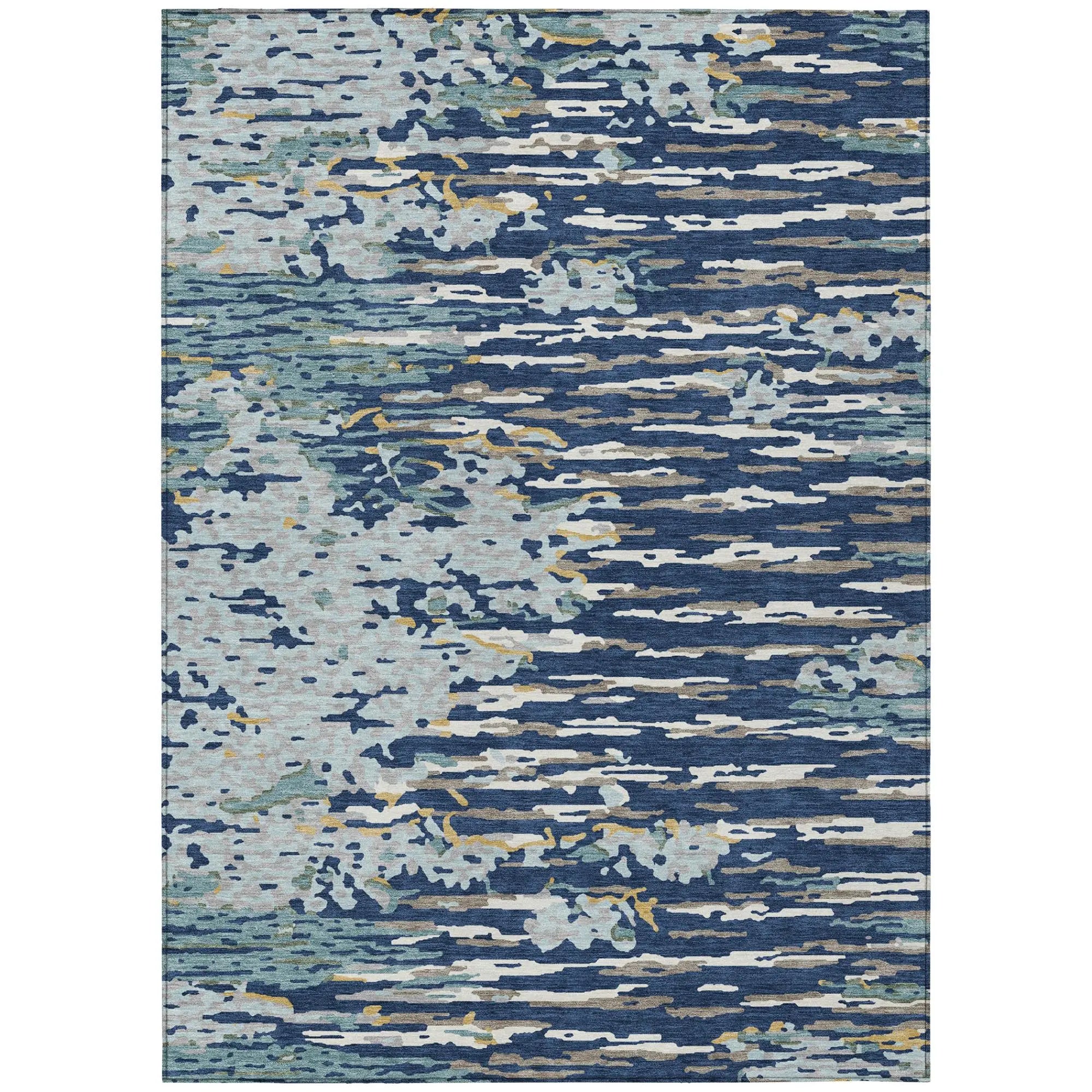 8' X 10' Navy Blue And Blue Abstract Washable Indoor Outdoor Area Rug Homeroots Outdoor