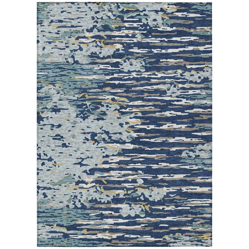 8' X 10' Navy Blue And Blue Abstract Washable Indoor Outdoor Area Rug Homeroots Outdoor