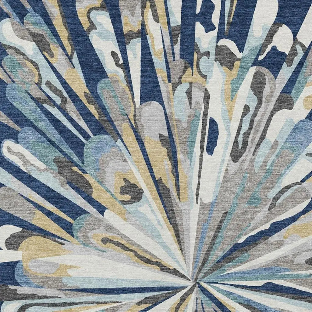 8' X 10' Navy Blue And Blue Abstract Washable Indoor Outdoor Area Rug Homeroots Outdoor