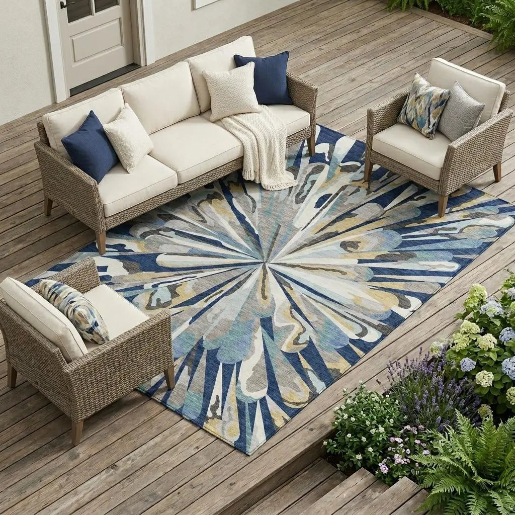 8' X 10' Navy Blue And Blue Abstract Washable Indoor Outdoor Area Rug Homeroots Outdoor