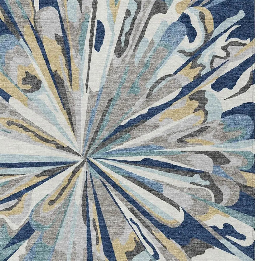 8' X 10' Navy Blue And Blue Abstract Washable Indoor Outdoor Area Rug Homeroots Outdoor