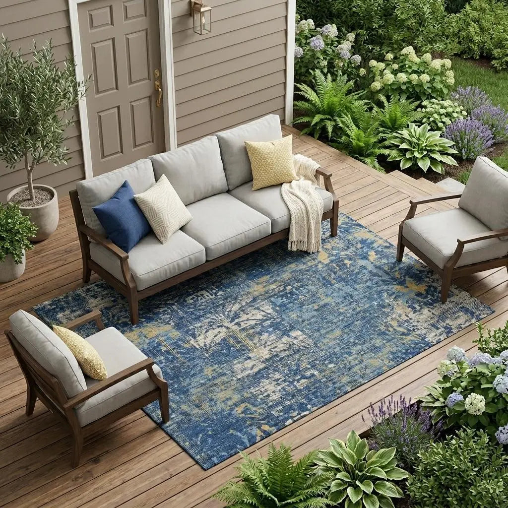 8' X 10' Navy Blue And Blue Abstract Washable Indoor Outdoor Area Rug Homeroots Outdoor