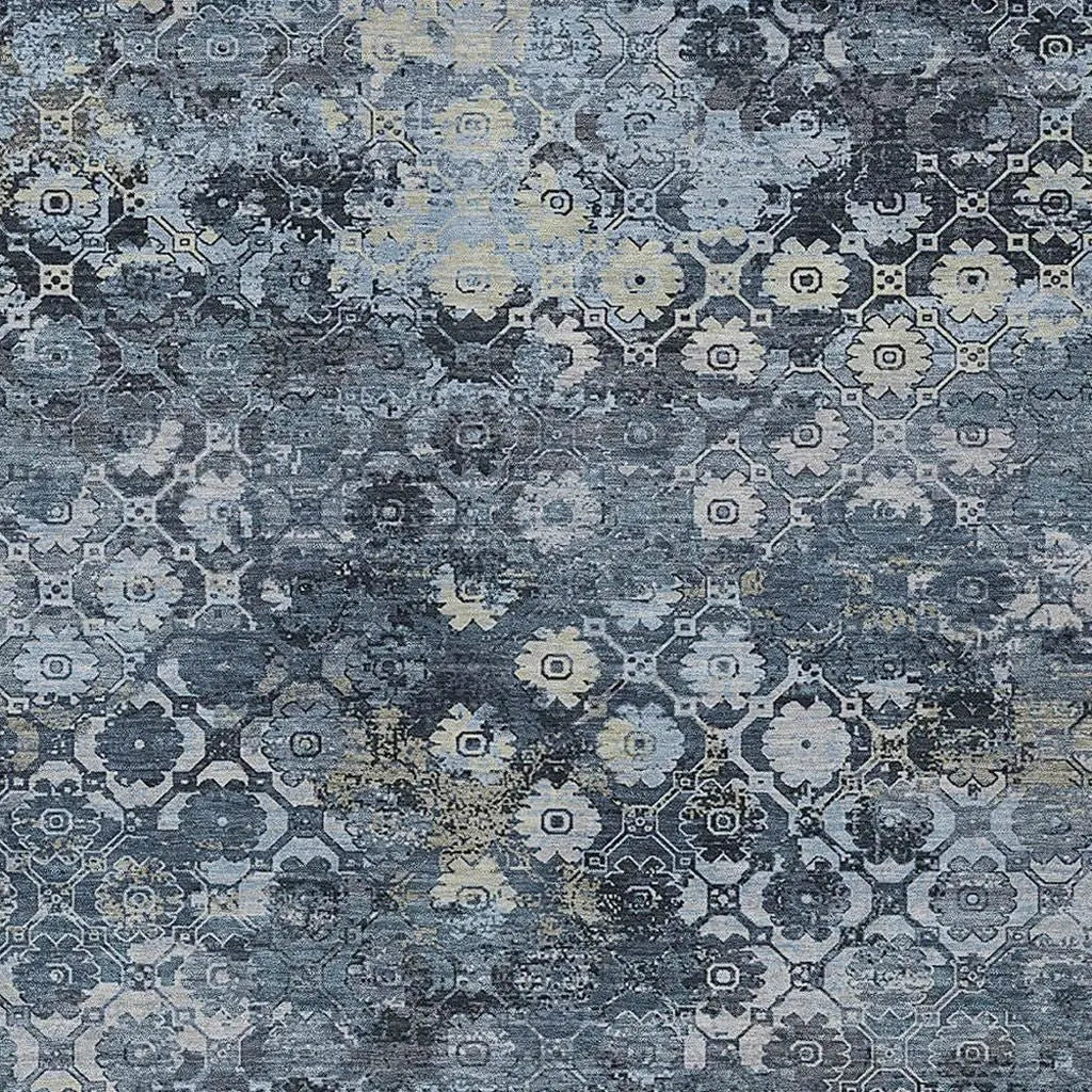 8' X 10' Navy Blue And Blue Abstract Washable Indoor Outdoor Area Rug Homeroots Outdoor