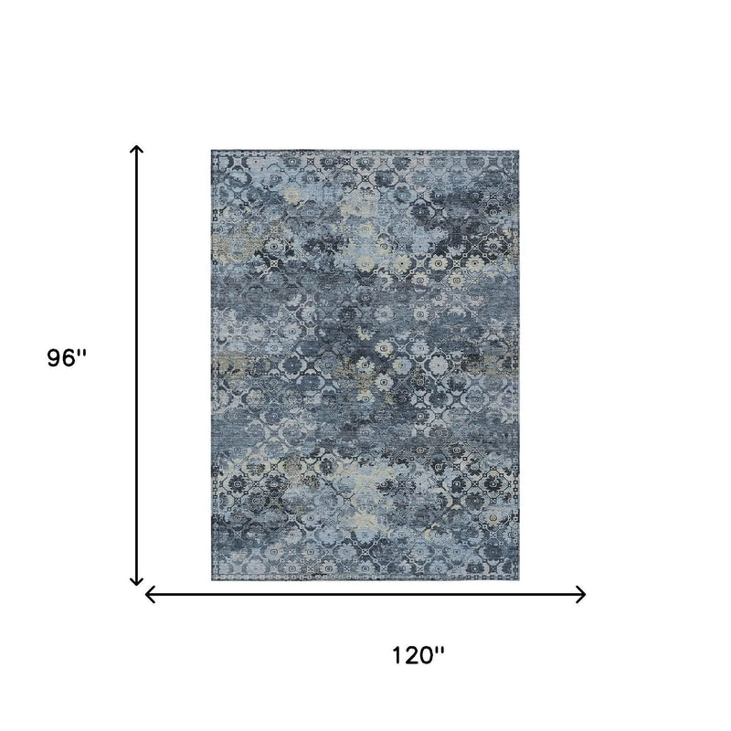 8' X 10' Navy Blue And Blue Abstract Washable Indoor Outdoor Area Rug Homeroots Outdoor