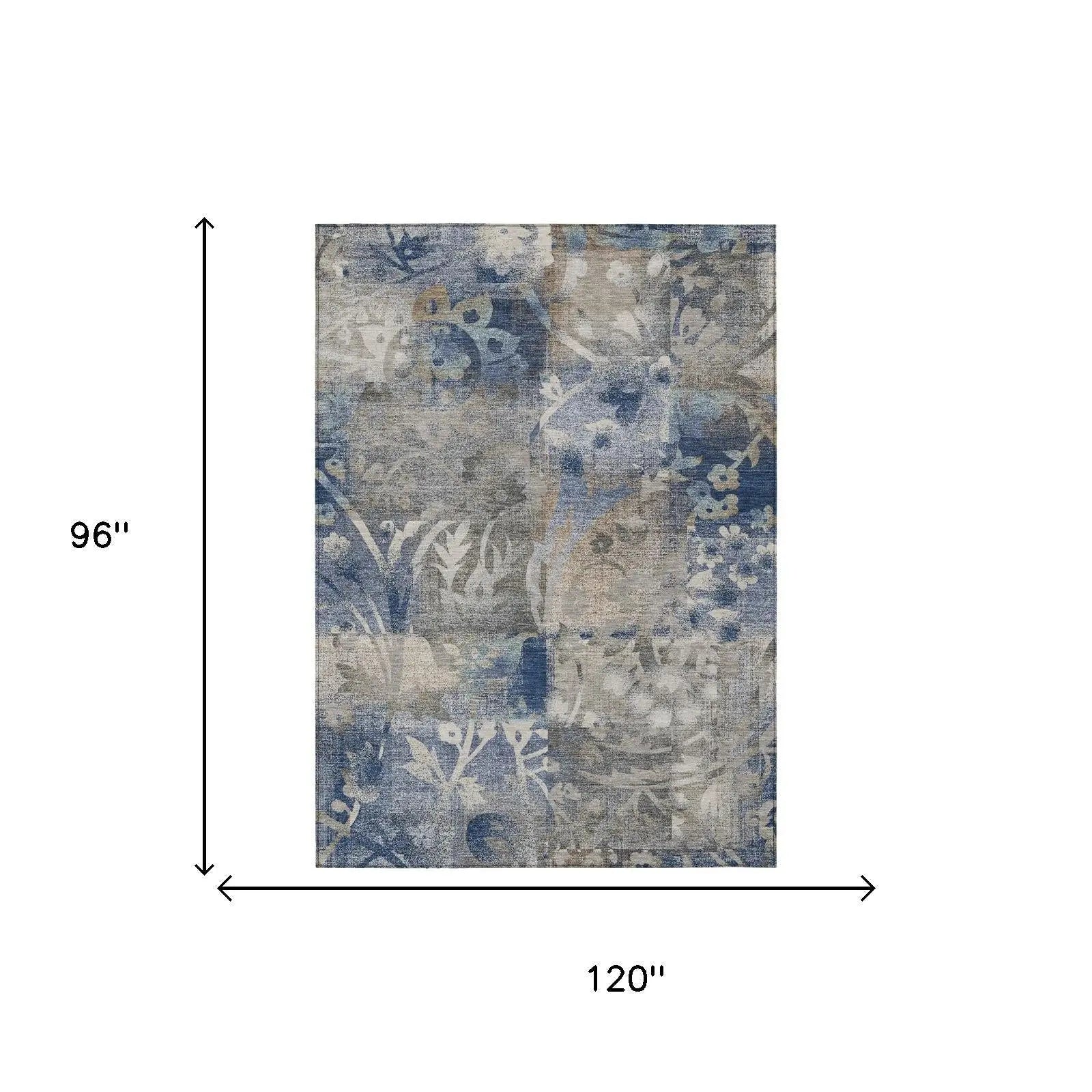 8' X 10' Navy Blue And Blue Botanical Leaves Washable Indoor Outdoor Area Rug Homeroots Outdoor