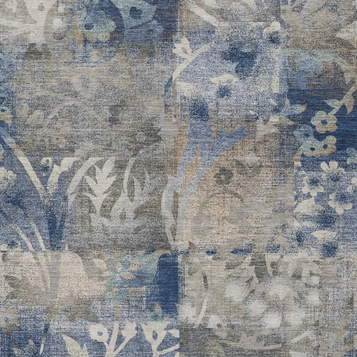 8' X 10' Navy Blue And Blue Botanical Leaves Washable Indoor Outdoor Area Rug Homeroots Outdoor