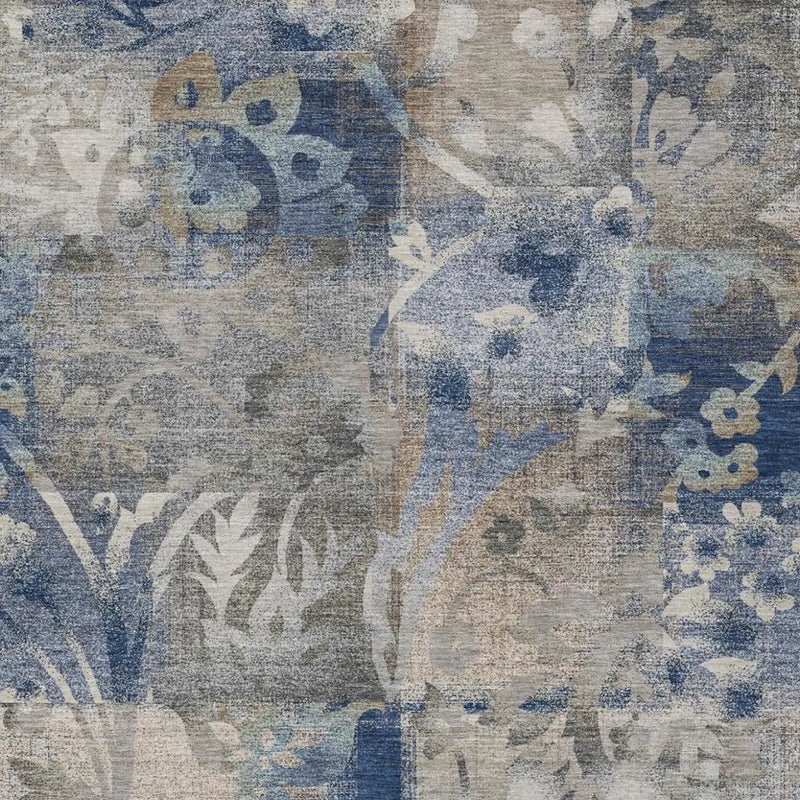 8' X 10' Navy Blue And Blue Botanical Leaves Washable Indoor Outdoor Area Rug Homeroots Outdoor