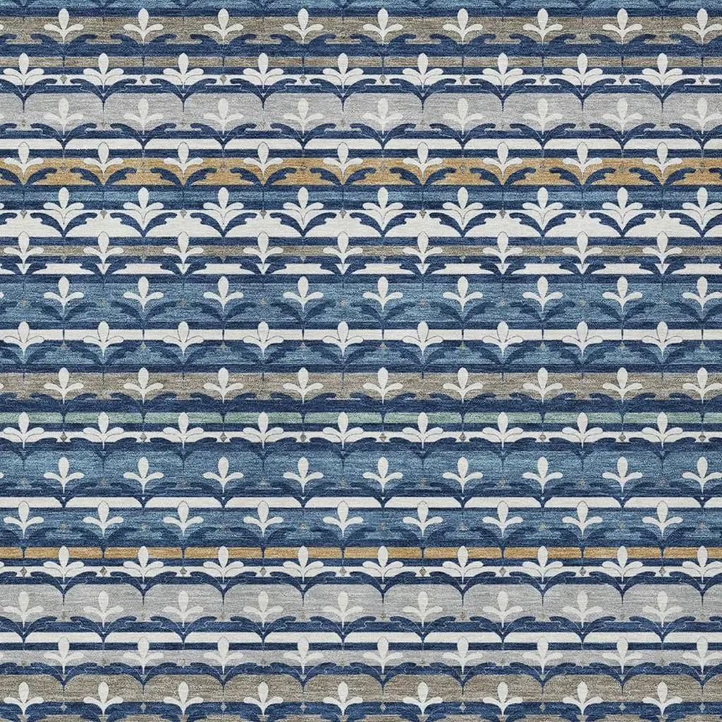 8' X 10' Navy Blue And Blue Damask Washable Indoor Outdoor Area Rug Homeroots Outdoor